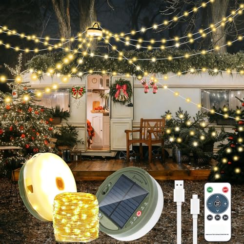 Geyueya Home Camping Lichterkette Aufrollbar Solar 20m 3600mah